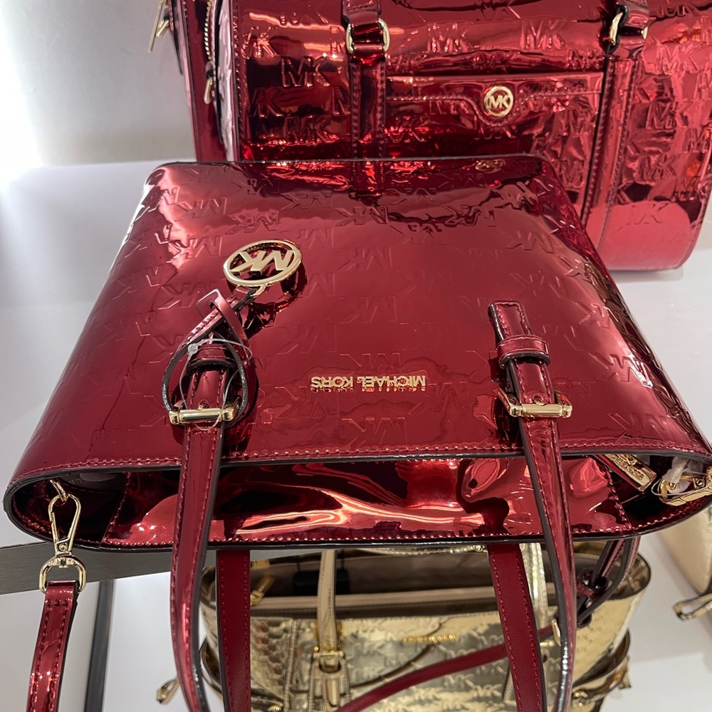 MICHAEL KORS Jet Set Extra-Sm Metallic Logo Debossed Convertible TZ Tote Crossbd - Picture 7 of 16